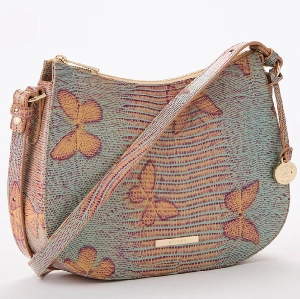 🦋🔹️Brahmin 🔹️ Shayna Crossbody Bag Mandarin Orange Heatwave Butterfly Leather - Picture 3 of 14
